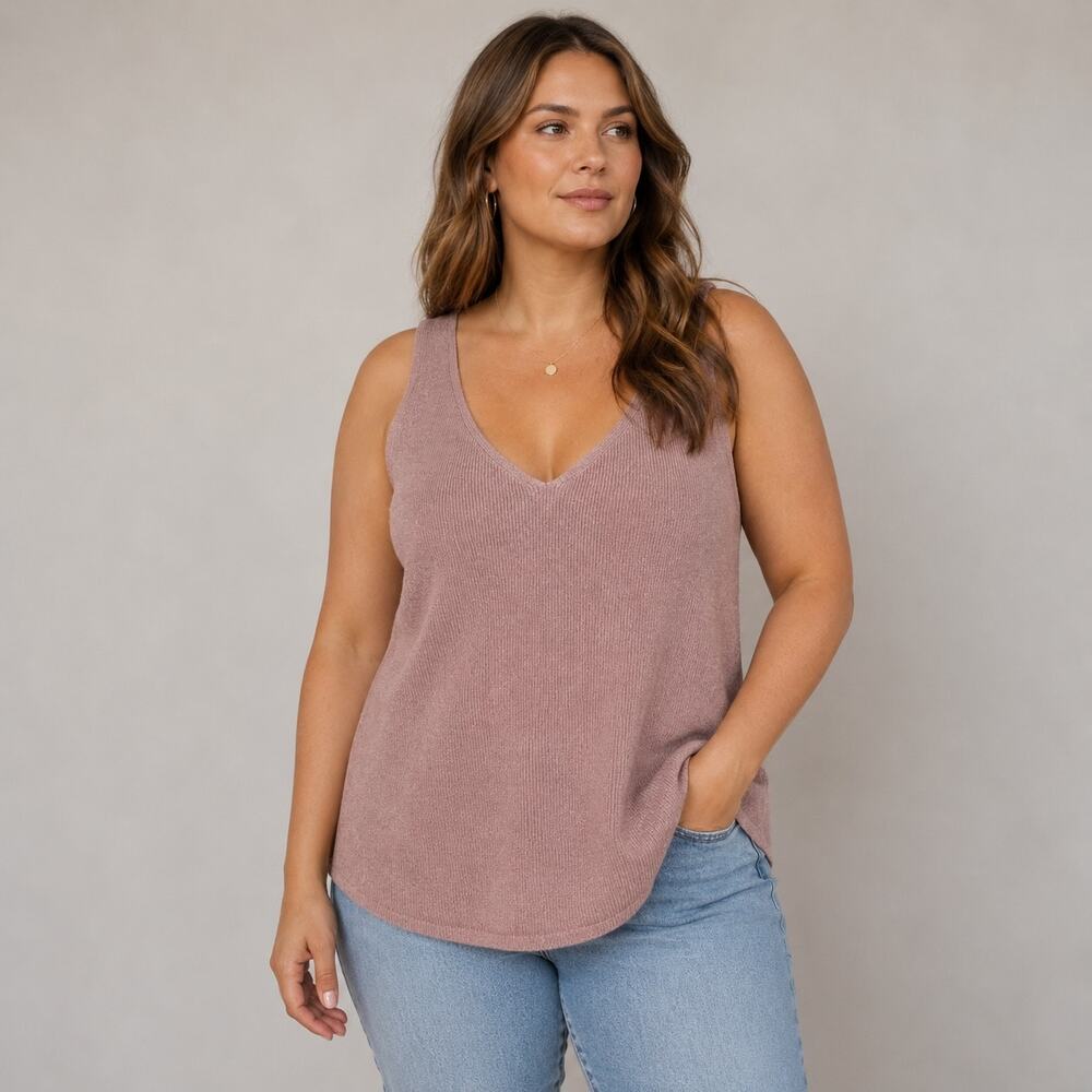 City Chic Pink Rose Shimmer Sleeveless Sweater XS/ 14